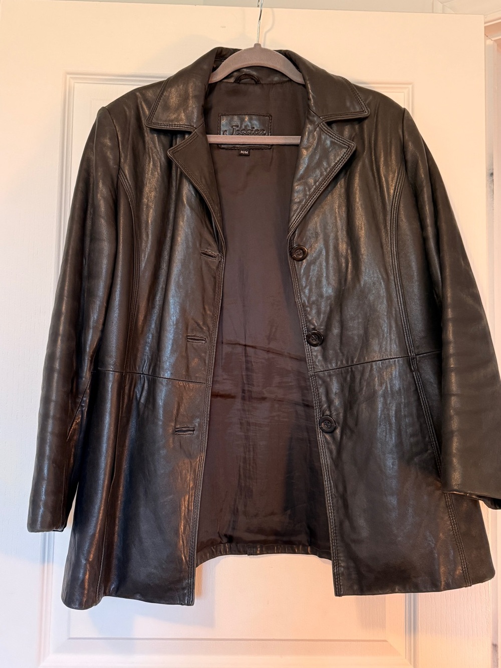 Jessica Black Leather Button-Front Women's Jacket